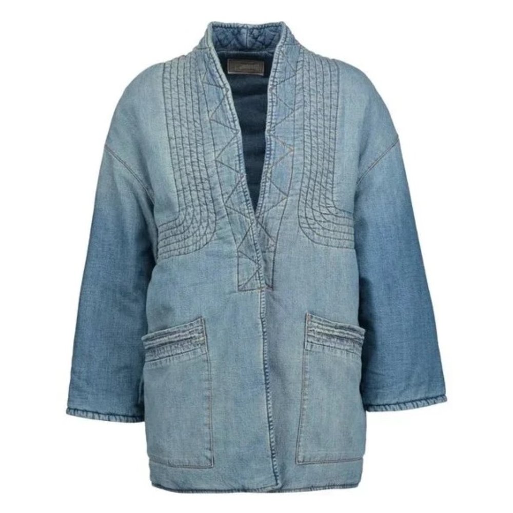 CURRENT ELLIOTT The Kimono Denim Jean Quilt Car Coat Seto XS 0 Oversized